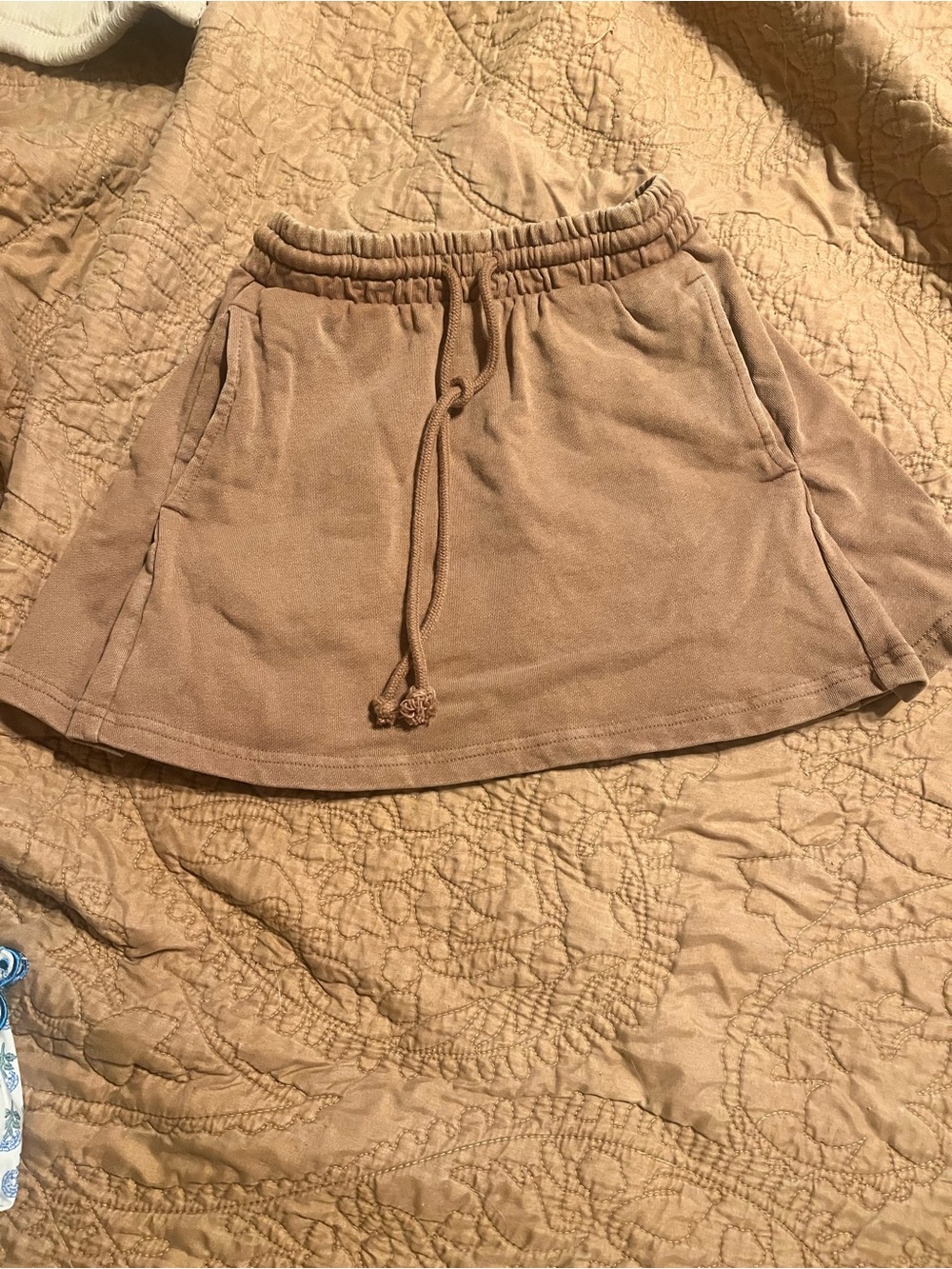 Zara Tan Drawstring A-Line Mini Skirt size S